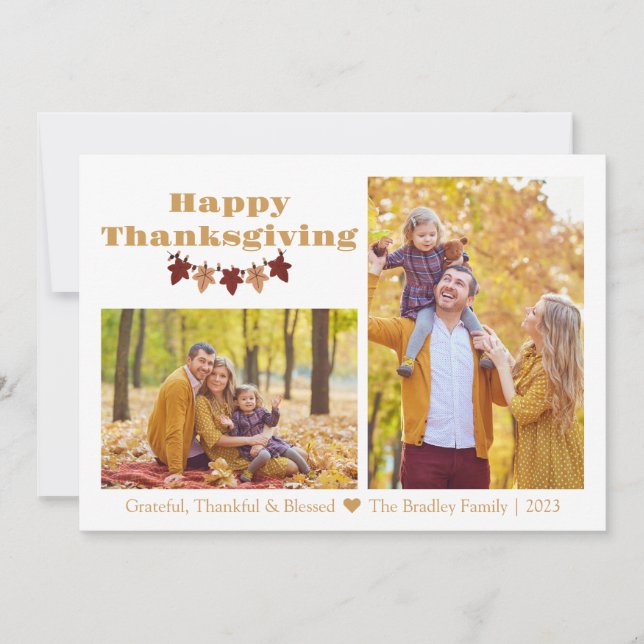 Fall Theme | Happy Thanksgiving family photo Holiday Card (Front)