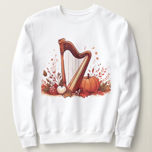 Fall Theme Harp Pumpkin Sweatshirt (Design Front)