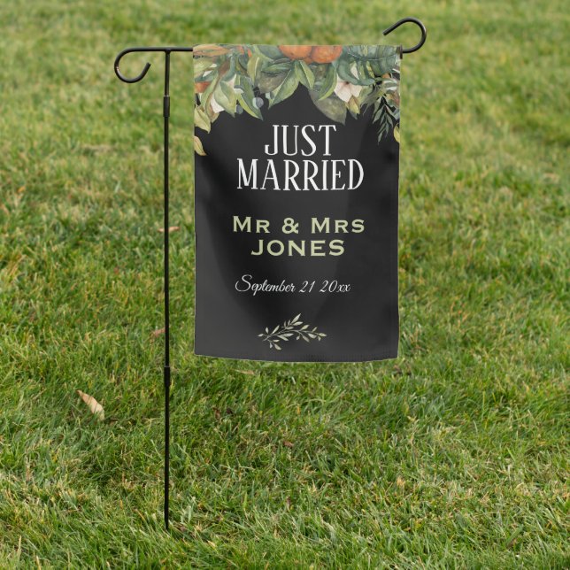 Fall Theme JUST MARRIED Newlywed  Garden Flag (In SItu)