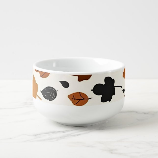 Fall Theme Leaves Pattern Soup Bowl Mug (Front)