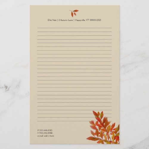 Fall Theme Personal Writing Paper Red Leaves
