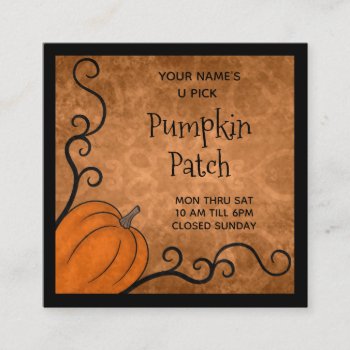 Fall Theme Pumpkin With Swirls Novelty Square Business Card by TheHopefulRomantic at Zazzle