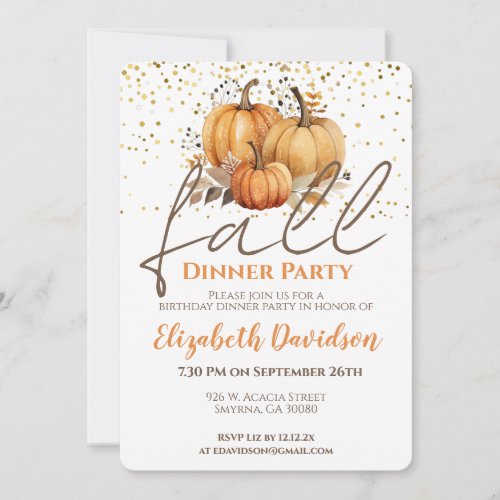 Fall Themed Dinner Party Birthday Invitation