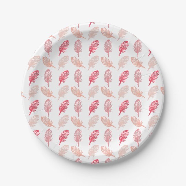 Fall Themed Feathers Pattern Paper Plates (Front)