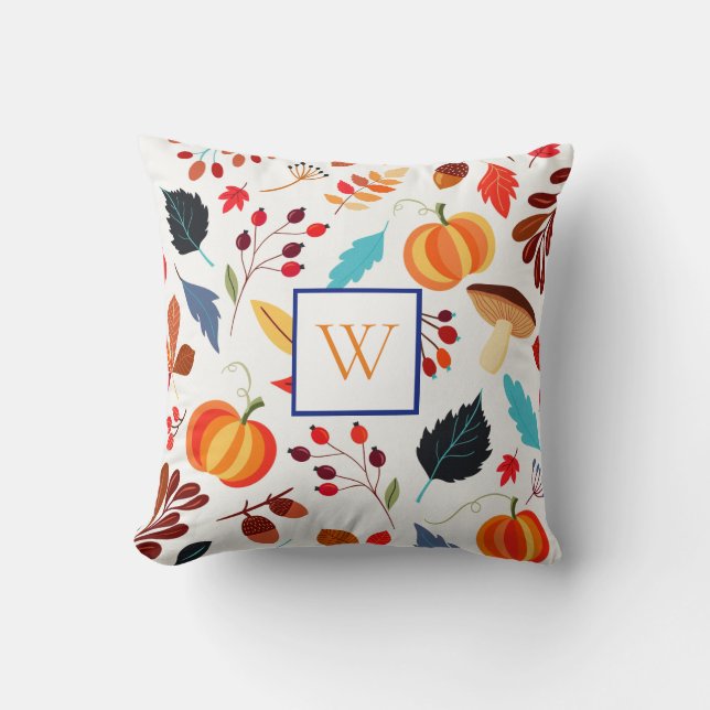 Fall Themed Initial Pumpkins Autumn Throw Pillow (Front)
