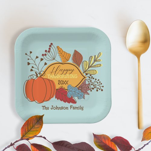 Fall_Themed Leaves Berries Pumpkin Thanksgiving  Paper Plates