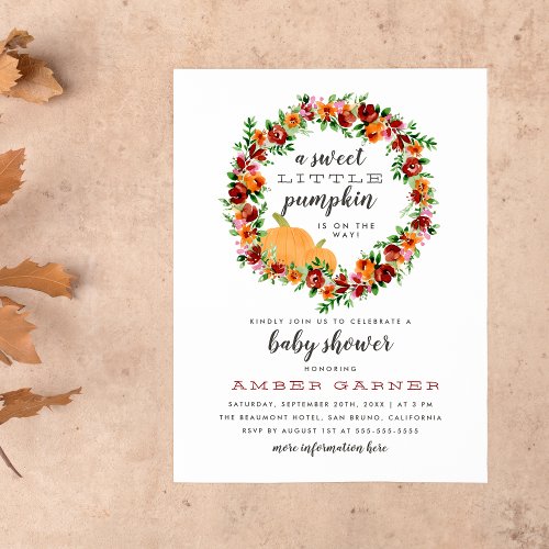 Fall Themed Sweet Little Pumpkin Baby Shower Invitation Postcard