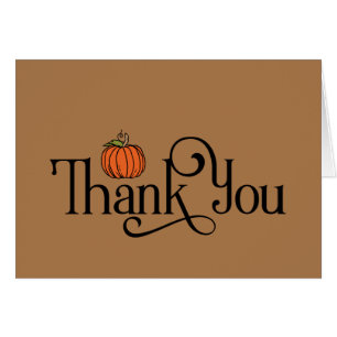Fall Themed Thank You Small Orange Pumpkin on Tan Cards