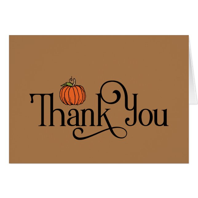 Fall Themed Thank You Small Orange Pumpkin on Tan Cards (Front Horizontal)