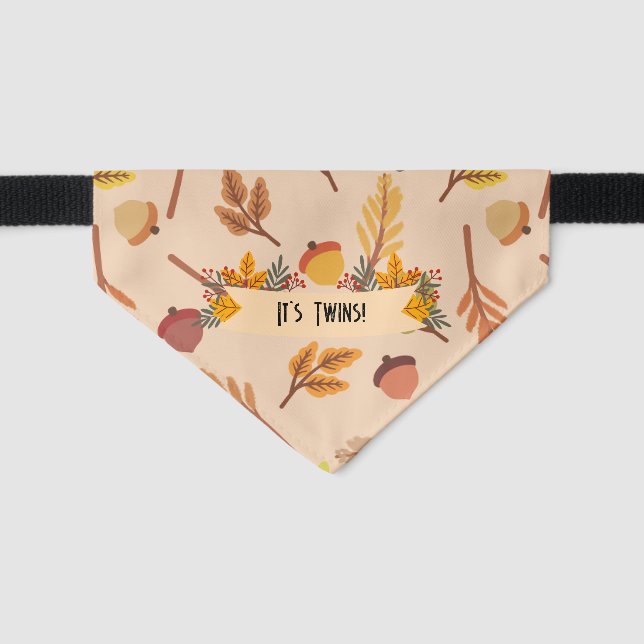 Fall Themed Twins Announcement Dog Pet Bandana Collar (Front)