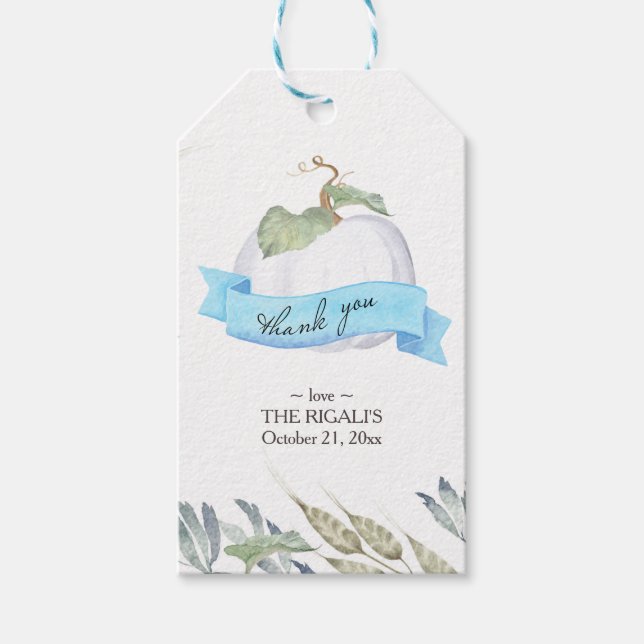 Fall Themed Watercolor White Pumpkin Gift Tags (Front)