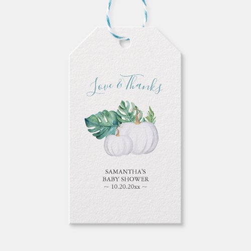 Fall Themed Watercolor White Pumpkin Tropical Gift Tags