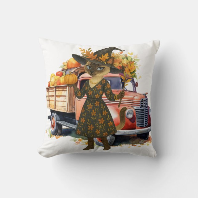 Fall themed with pumpkin for Cat lovers Throw Pillow (Front)