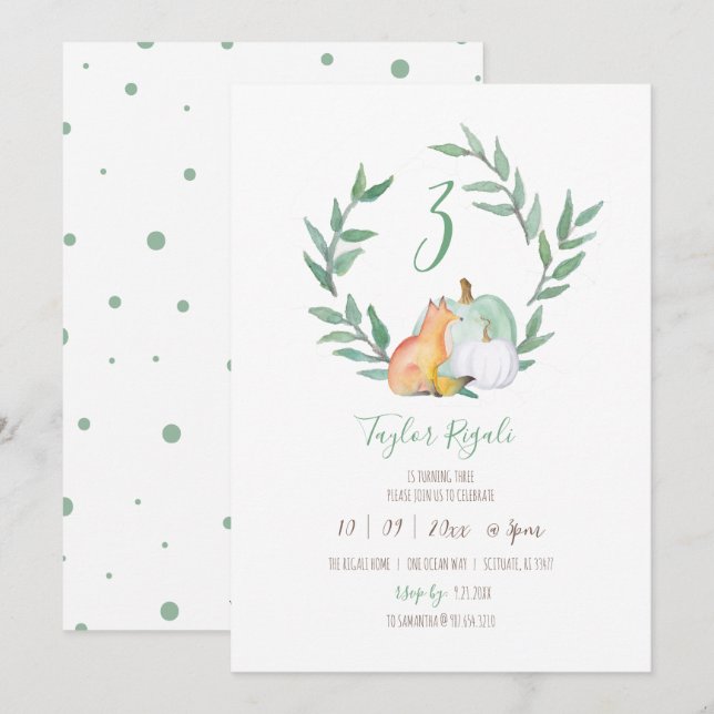 Fall Themed Woodland Birthday Party Invitation (Front/Back)
