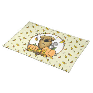 Fall Tibetan Spaniel (Brown) Dog Pumpkins Cute Cloth Placemat