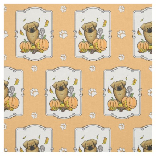 Fall Tibetan Spaniel (Brown) Dog Pumpkins Cute Fabric