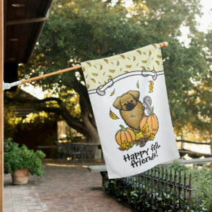 Fall Tibetan Spaniel (Brown) Dog Pumpkins Cute House Flag