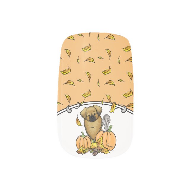 Fall Tibetan Spaniel (Brown) Dog Pumpkins Cute Minx Nail Art (Left Thumb)