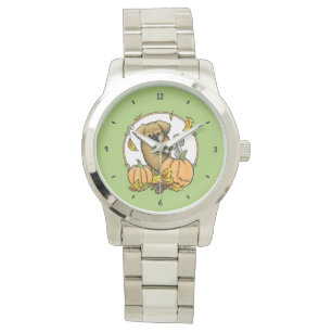 Fall Tibetan Spaniel (Brown) Dog Pumpkins Cute Watch