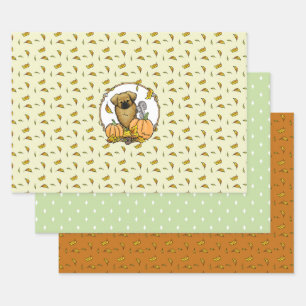 Fall Tibetan Spaniel (Brown) Dog Pumpkins Cute Wrapping Paper Sheets