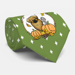 Fall Tibetan Spaniel (Brown) Dog Pumpkins Fun Neck Tie