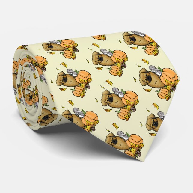 Fall Tibetan Spaniel (Brown) Dog Pumpkins Fun Neck Tie (Rolled)