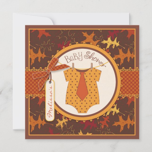 Fall Tie and Autumn Leaves Boy Baby Shower Invitation (Front)