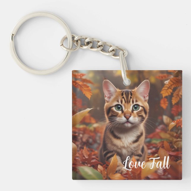 Fall Time Cat  Keychain (Front)