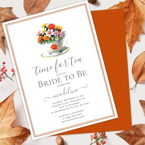 Fall Time for Tea Bride to Be Bridal Shower  Invitation