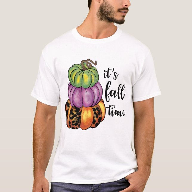 Fall Time Quote Colorful Pumpkins Crafty T-Shirt (Front)