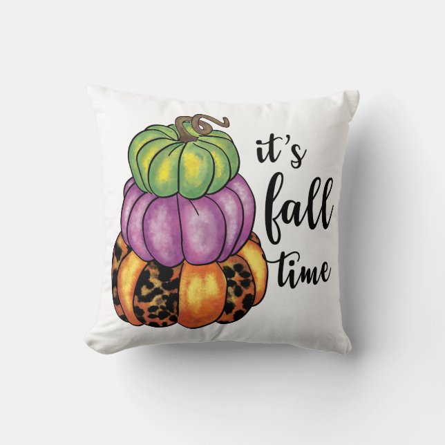 Fall Time Quote Colorful Pumpkins Crafty Throw Pillow (Front)