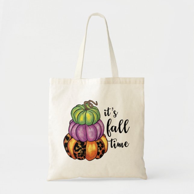 Fall Time Quote Colorful Pumpkins Crafty Tote Bag (Front)