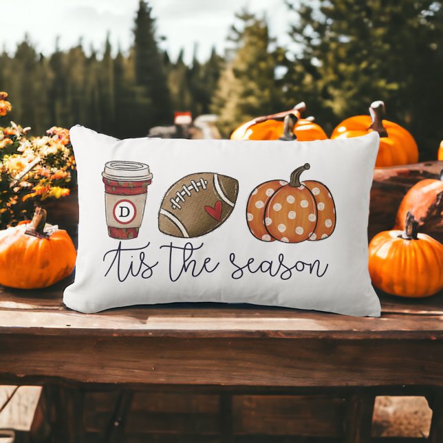 Fall Tis the Season Custom Coffee Football Pumpkin Lumbar Pillow (Creator Uploaded)