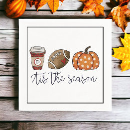 Fall Tis the Season Custom Coffee Football Pumpkin Napkins
