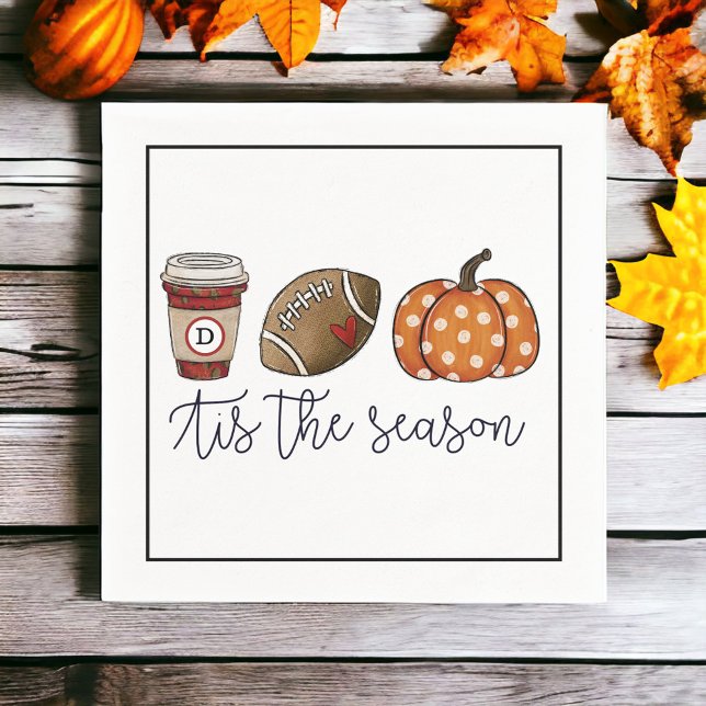 Fall Tis the Season Custom Coffee Football Pumpkin Napkins (Creator Uploaded)