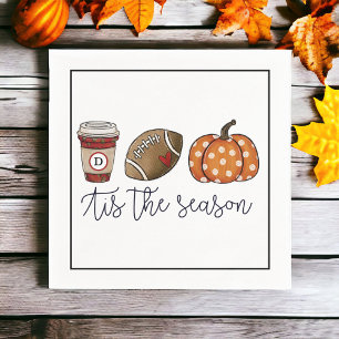 Fall Tis the Season Custom Football Pumpkin Coffee Napkins