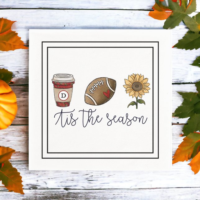 Fall Tis the Season Initial Coffee Football Flower Napkins (Creator Uploaded)