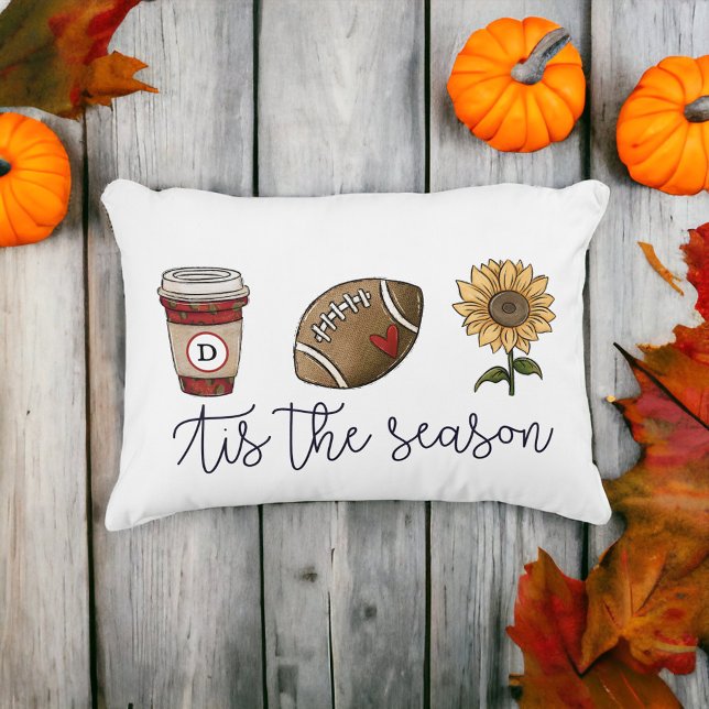 Fall Tis the Season Script Coffee Football Flower Accent Pillow (Creator Uploaded)