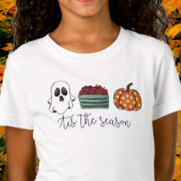 Fall Tis the Season Script Ghost Apples Pumpkin T-Shirt