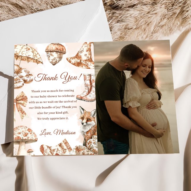 Fall Toile De Jouy Woodland Thank You Card Photo  (Creator Uploaded)