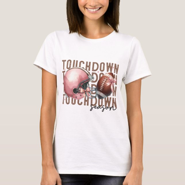 FALL TOUCHDOWN FALL PINK HELMET AND FOOTBALL T-Shirt (Front)