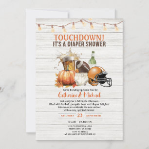 Fall Touchdown it's a diaper Baby shower Beer Wood Invitation