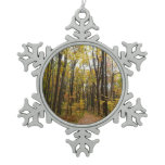 Fall Trail and Golden Leaves at Laurel Hill Park Snowflake Pewter Christmas Ornament