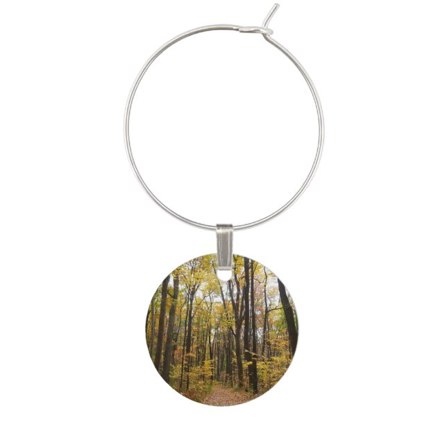Fall Trail and Golden Leaves at Laurel Hill Park Wine Charm (Front)