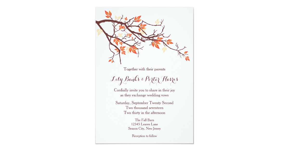 Fall Tree Branch Wedding Invitation Zazzle Com