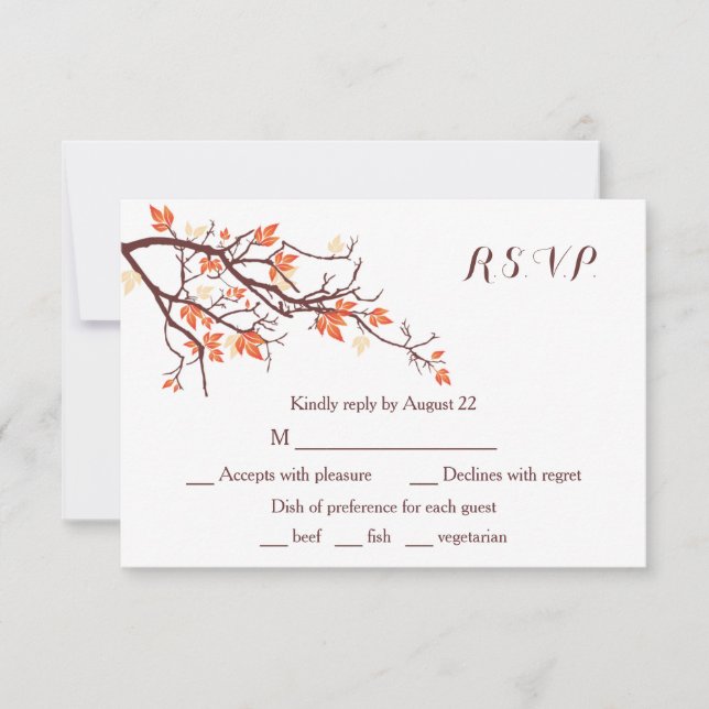 Fall Tree Branch Wedding RSVP Card (Front)