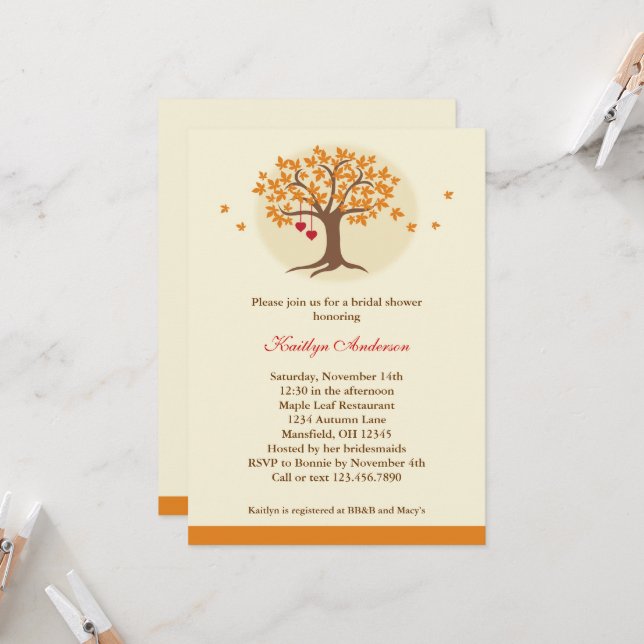 Fall Tree Bridal Shower Invitation (Front/Back In Situ)