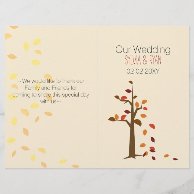 Fall tree, fall  bi fold Wedding program (Front)