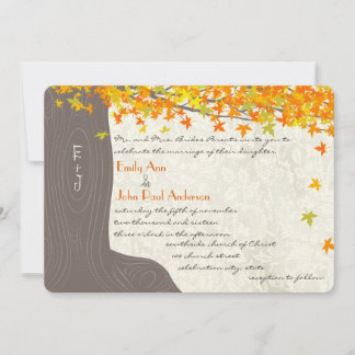 Fall Tree Initials In Trunk Yellow Orange Leaves Invitation