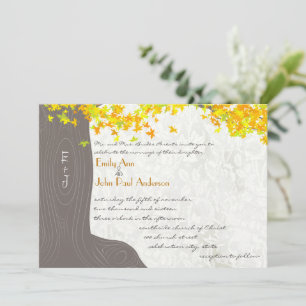 Fall Tree Initials In Trunk Yellow Orange Leaves Invitation